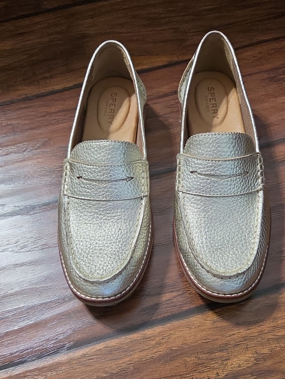 Sperry Metallic Gold Leather Penny Loafers